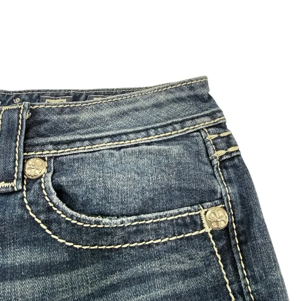 Miss Me Shorts Womens 30‎ Blue Denim Distressed Hem Embellished Trendy EUC